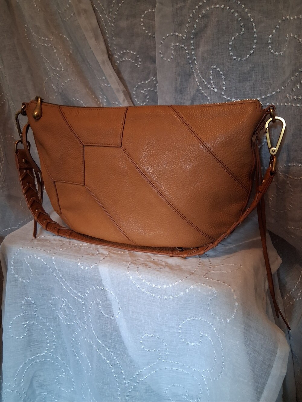 HOBO Camel Leather Shoulder Bag with Braided Strap